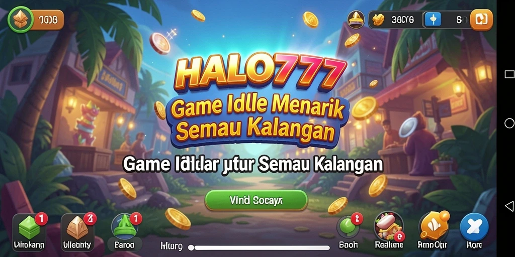 Screenshot gameplay Idle HALO777 menampilkan kemajuan karakter yang menarik.