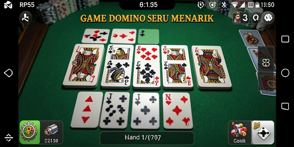 Screenshot gameplay RP55 yang menunjukkan suasana seru saat bermain Domino.
